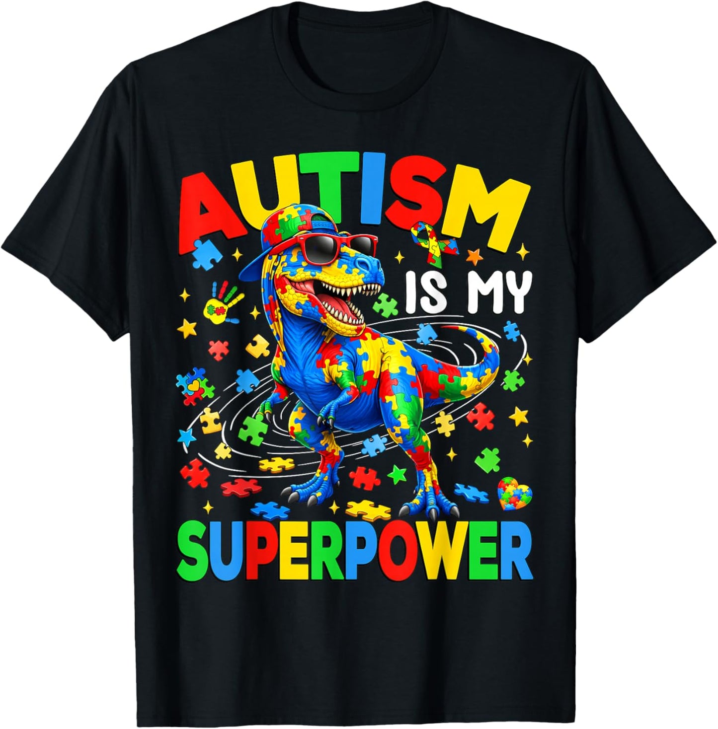 Autism is My Superpower Dinosaur T-Rex Autism Awareness Kid T-Shirt - T-Shirt | Black