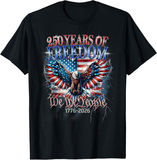 Flag Vintage 250 Years American 1776 2026 250th USA Birthday T-Shirt - T-Shirt | Black