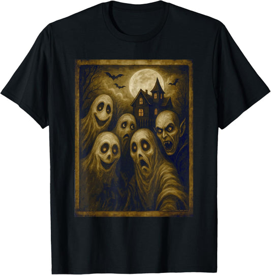 Ghosts Selfie with Scary Monster Funny Halloween T-Shirt - T-Shirt | Black