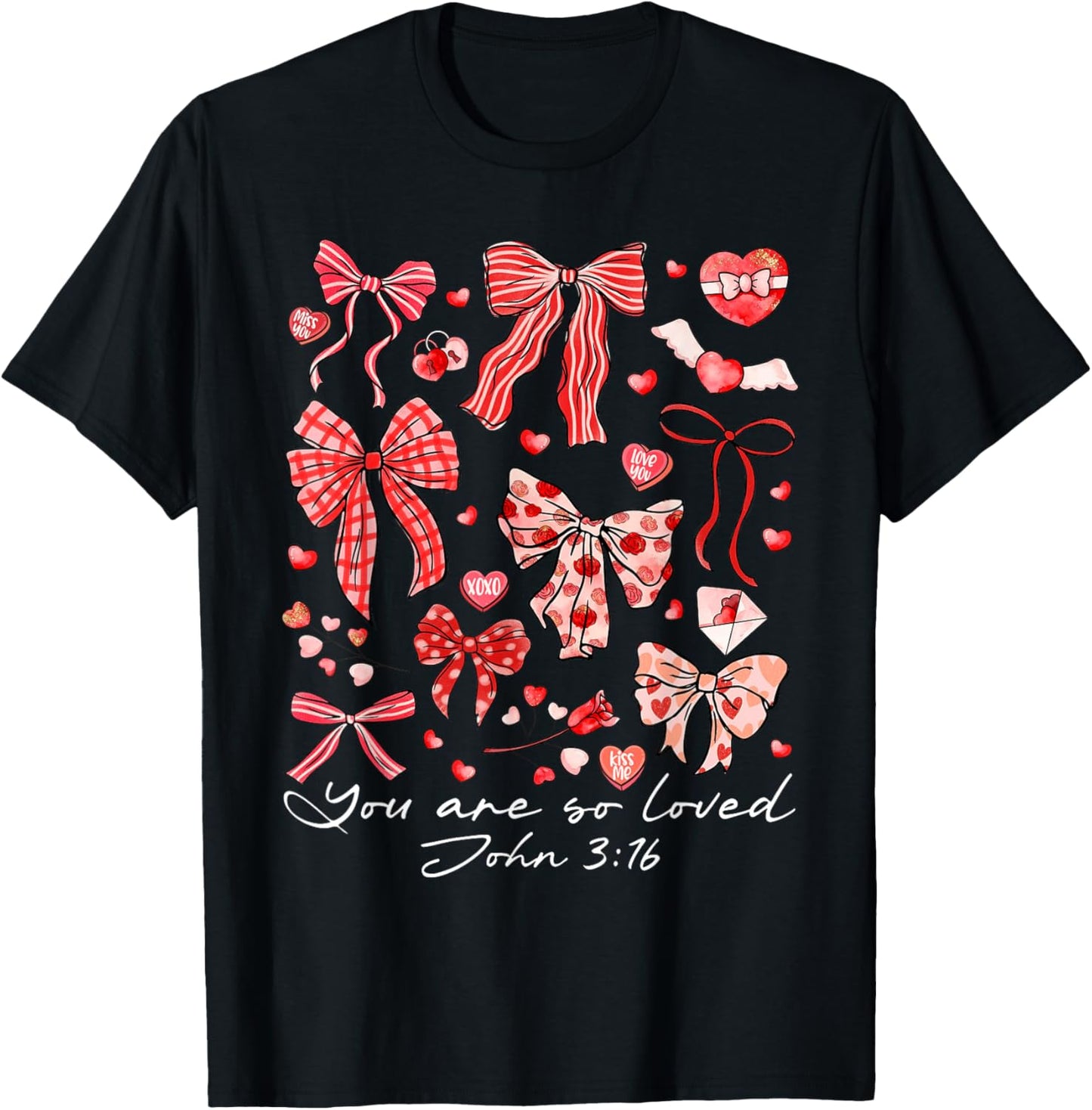 You are So Loved John 3:16 Christian Coquette Pink Bow T-Shirt - T-Shirt | Black