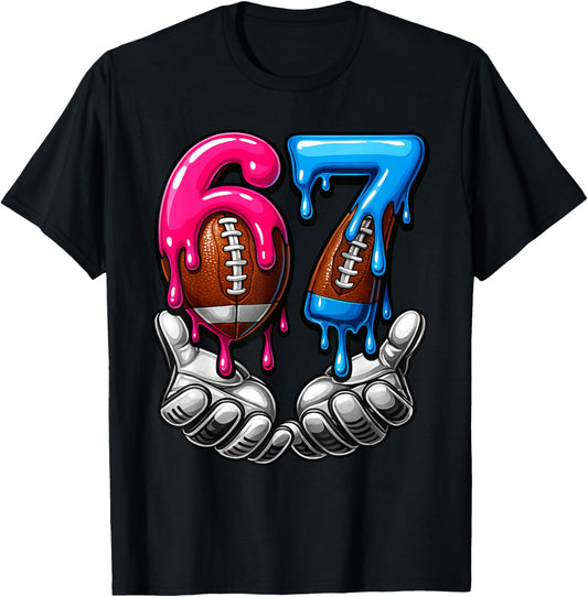 Football Six Seven Drip 67 Meme Funny 6-7 Football American T-Shirt - T-Shirt | Black