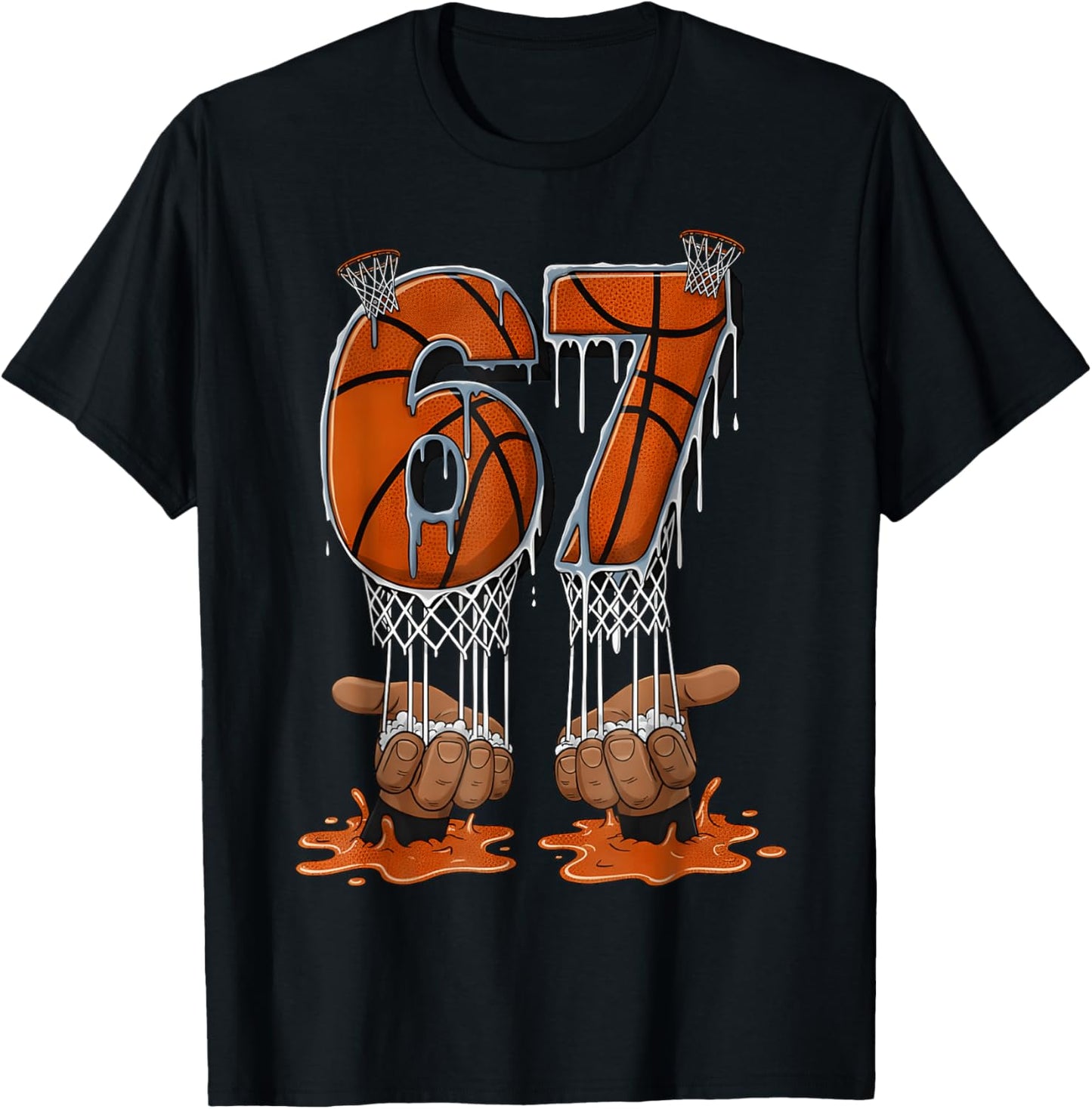 Basketball 67 Six Seven Funny Gen Alpha Meme Drip T-Shirt - T-Shirt | Black