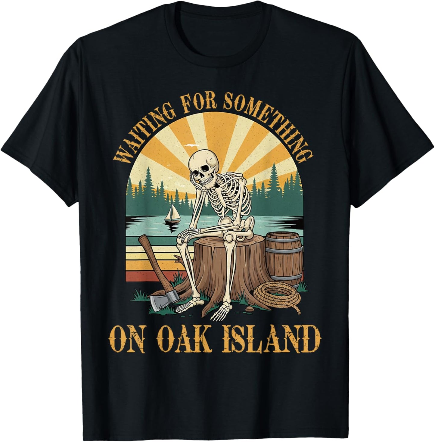 Waiting for Something On Oak Island Mystery Skeleton Graphic T-Shirt - T-Shirt | Black