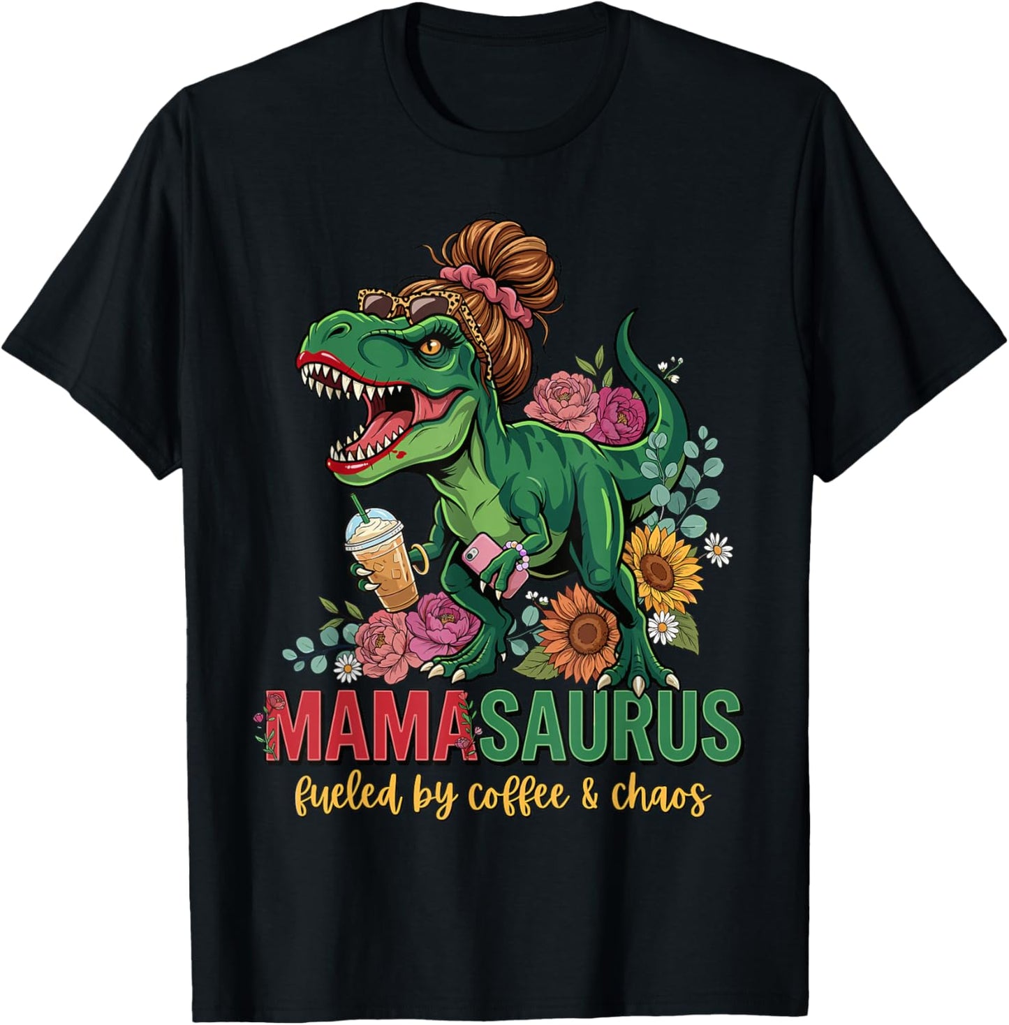 Funny Mom Dinosaur T-Rex Mothers Day Mommy Mamasaurus T-Shirt - T-Shirt | Black