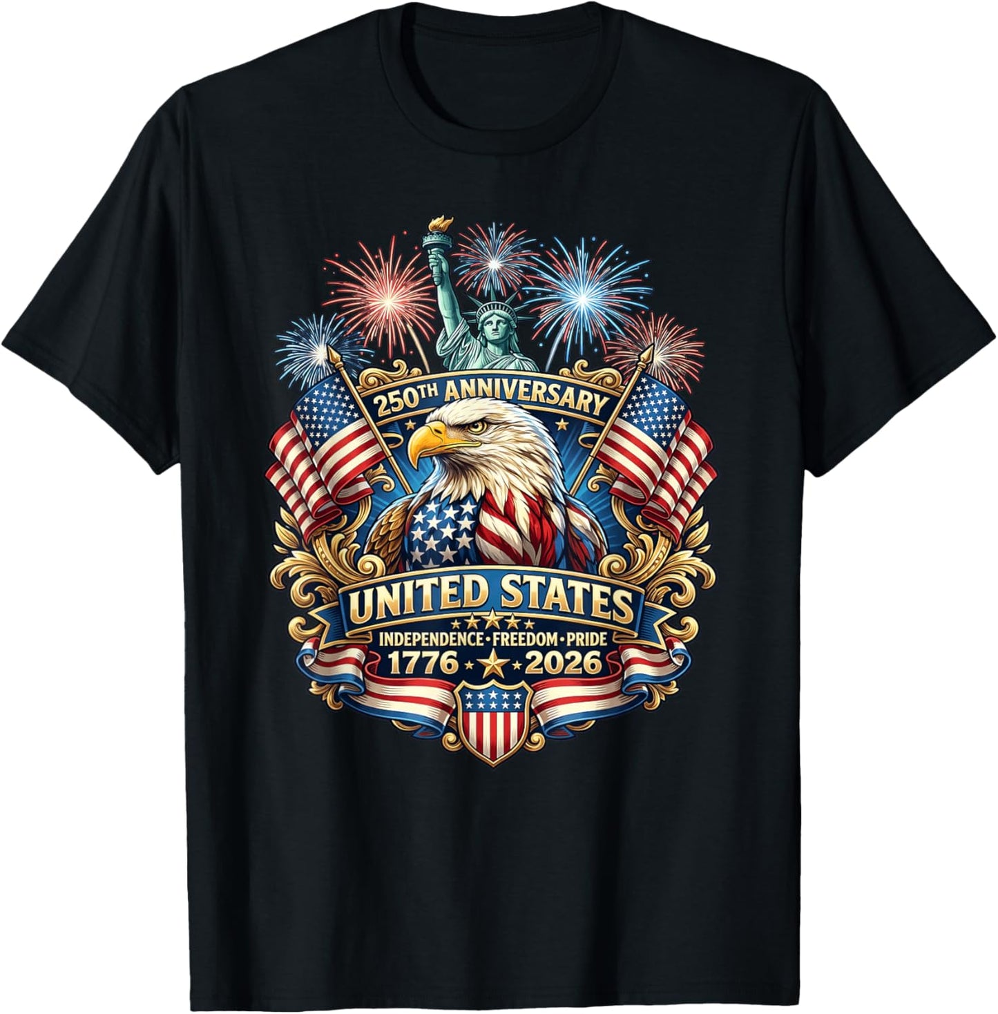 250 Anniversary USA Patriotic Eagle 250th 4th of July 2026 T-Shirt - T-Shirt | Black