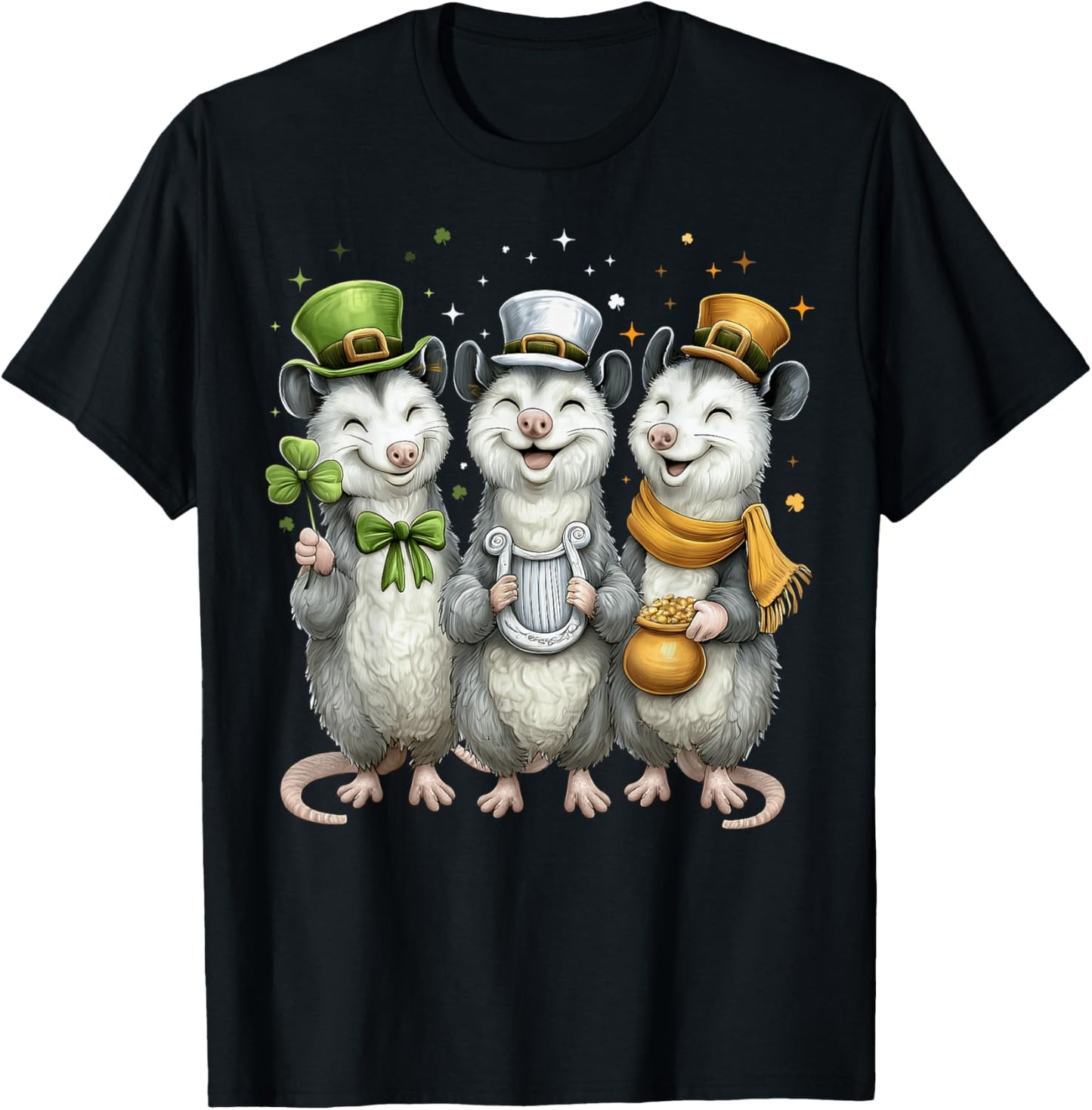 Opossum Possum Leprechaun Shamrock St. Patricks Day Ireland T-Shirt - T-Shirt | Black
