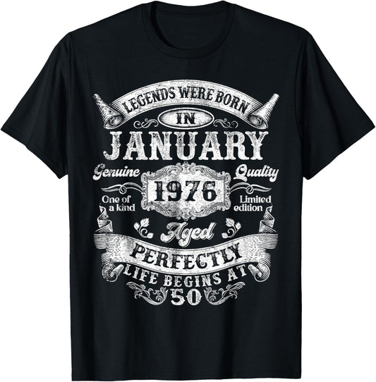 Legends Since January 1976 Vintage Retro 50th Birthday Men T-Shirt - T-Shirt | Black