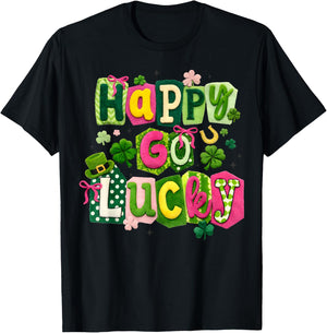 Happy Go Lucky Shamrock Crochet Irish Happy St Patrick's Day T-Shirt - T-Shirt | Black