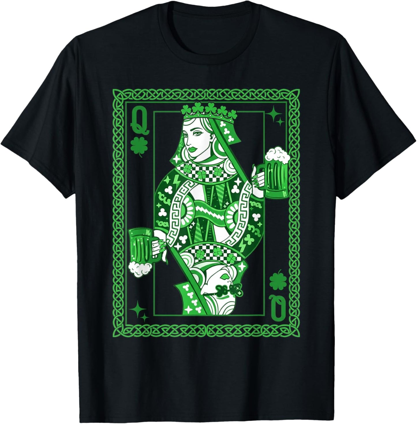 St Patrick’s Day Shamrock Queen Card Irish Beer Playing Card T-Shirt - T-Shirt | Black