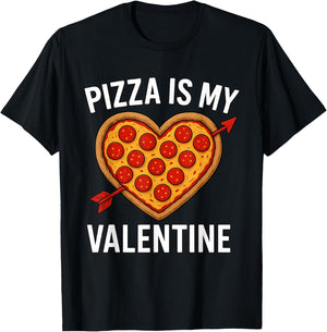 Pizza is My Valentine Valentines Day Heart Pepperoni Lover T-Shirt - T-Shirt | Black