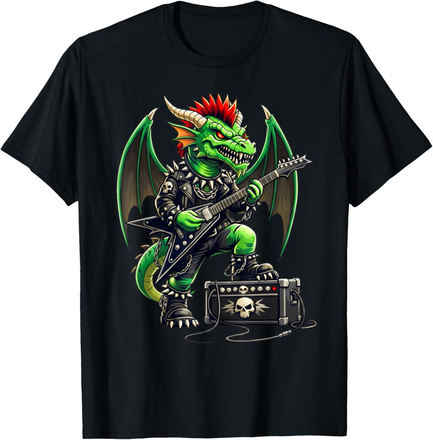 Punk Rock'n Roll Goth Dragon Guitar Band Kids Boys Girls T-Shirt - T-Shirt | Black