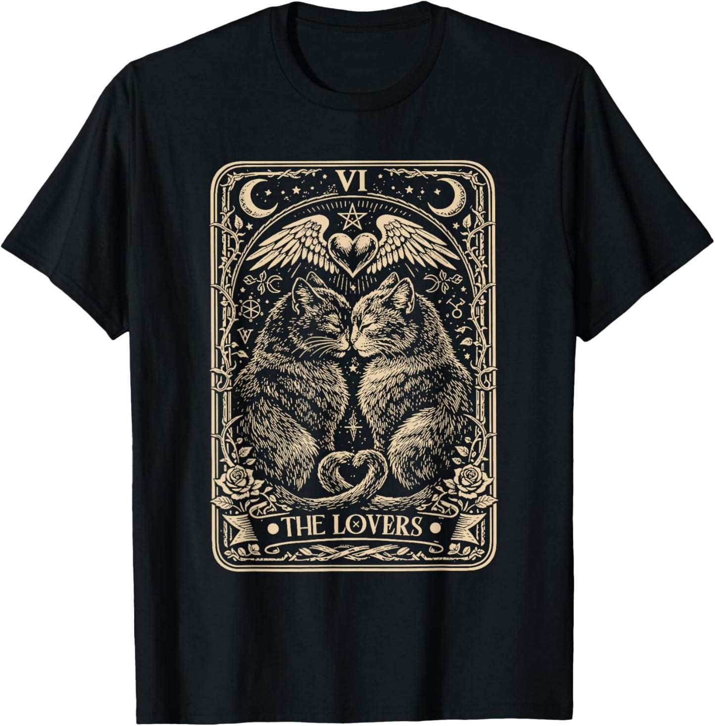 The Lovers Tarot Cat Card Valentine Cat T-Shirt - T-Shirt | Black