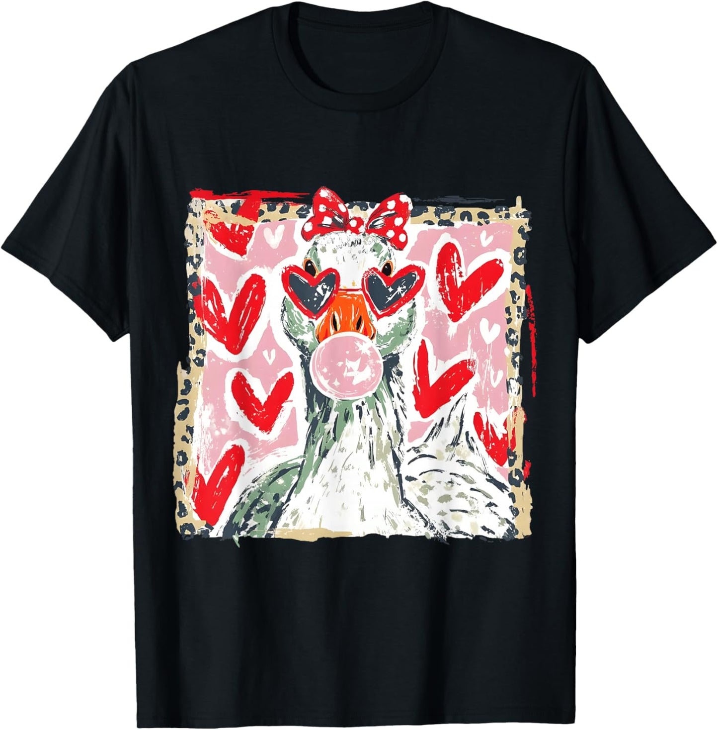 Leopard Valentine's Day Goose Cute Goose Lover Love Quote T-Shirt - T-Shirt | Black