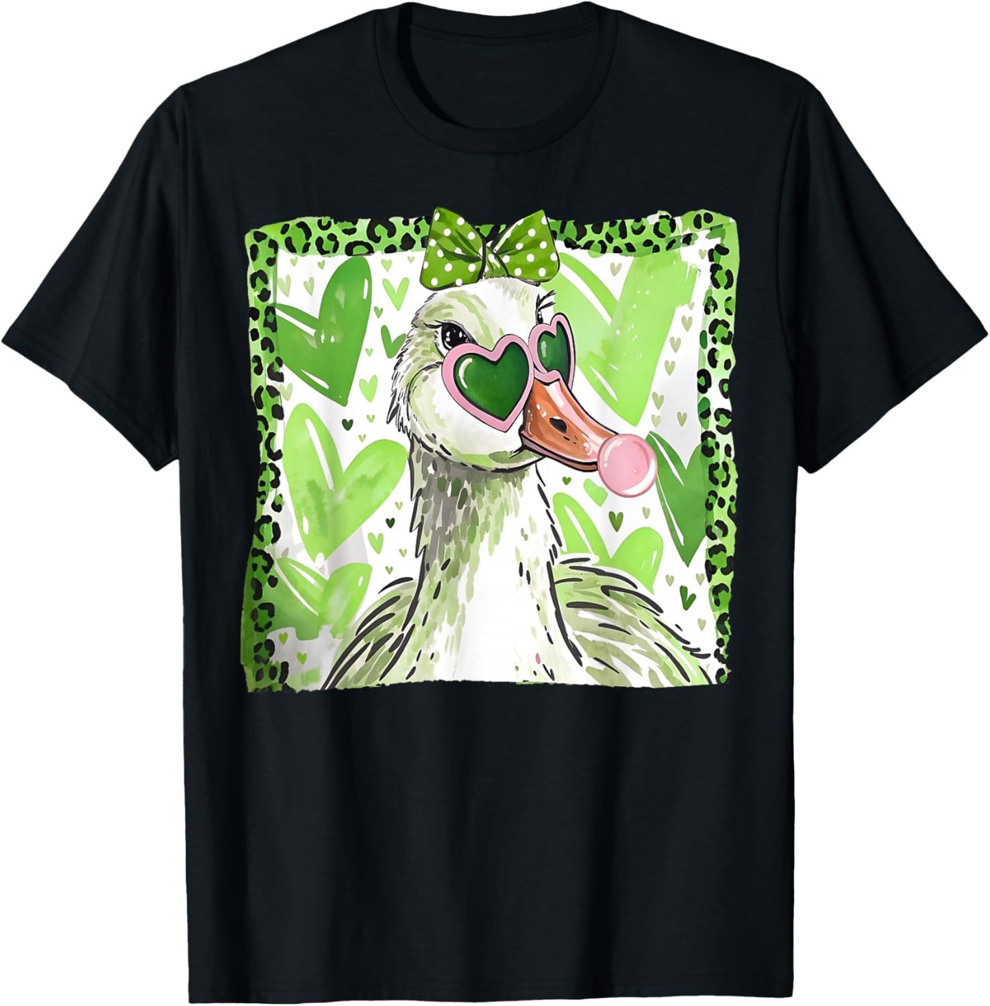 St Patrick’s Day Lucky Goose Bubble Gum Leopard Shamrock T-Shirt - T-Shirt | Black