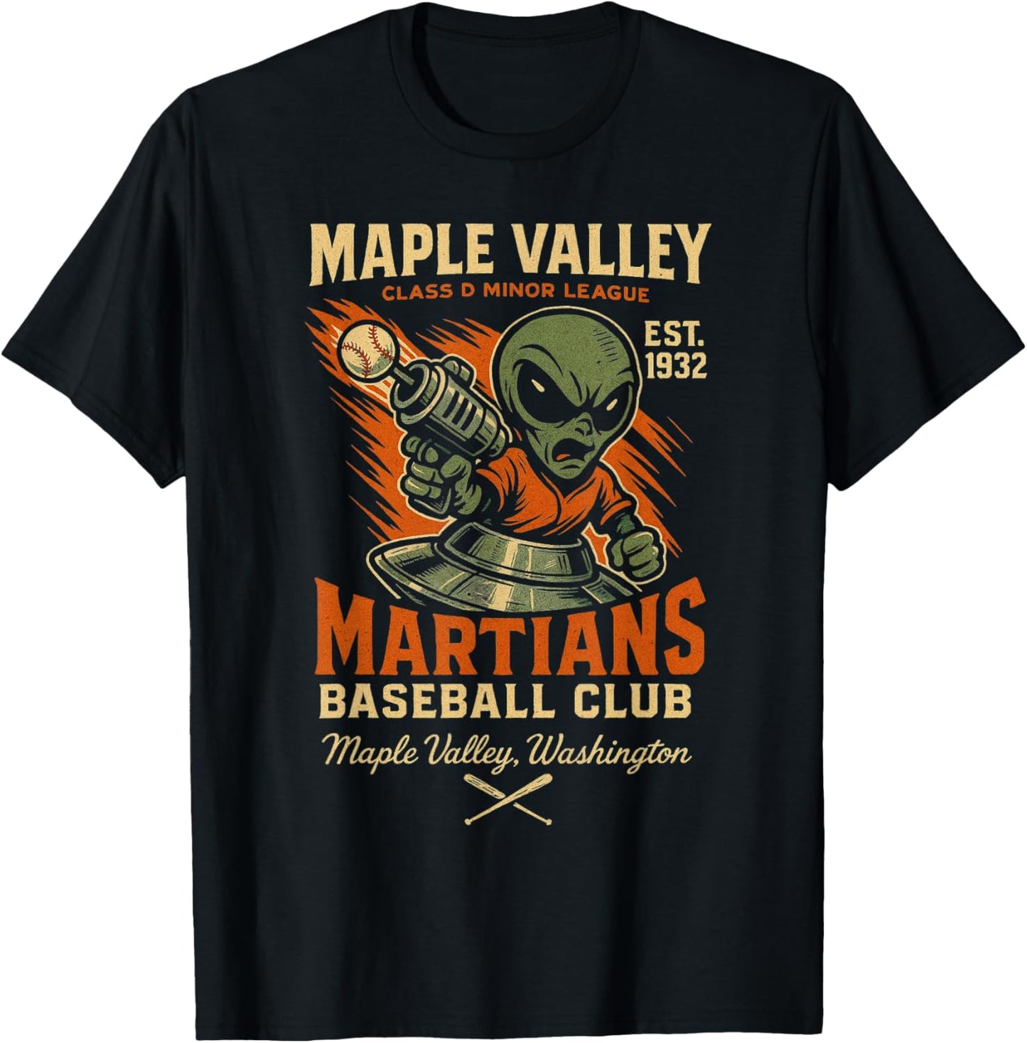 Retro Minor League Maple Valley Martians Baseball Club T-Shirt - T-Shirt | Black