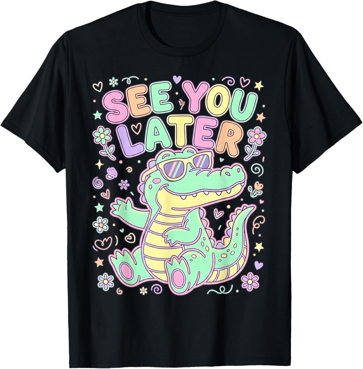 See You Later Cute Pastel Alligator Sunglasses Men Women Kid T-Shirt - T-Shirt | Black