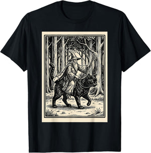 Wizard Riding Cat T-Shirt - T-Shirt | Black