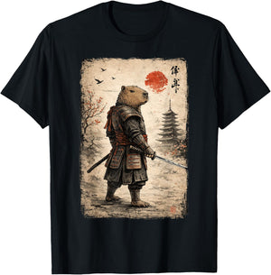 Samurai Capybara Funny Capybara Vintage Graphic Ukiyo-e Art T-Shirt - T-Shirt | Black
