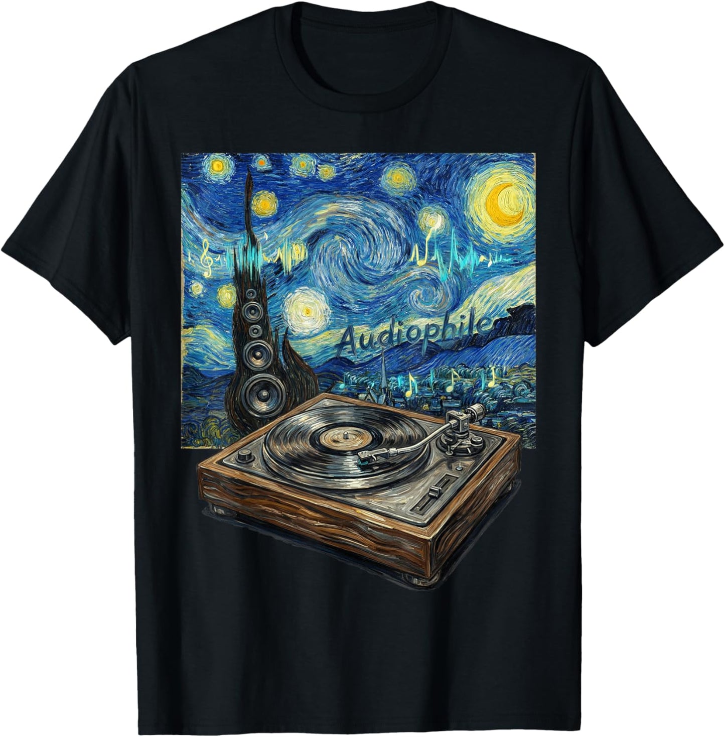 Audiophile Turntable Vinyl Van Gogh Art Gifts T-Shirt - T-Shirt | Black