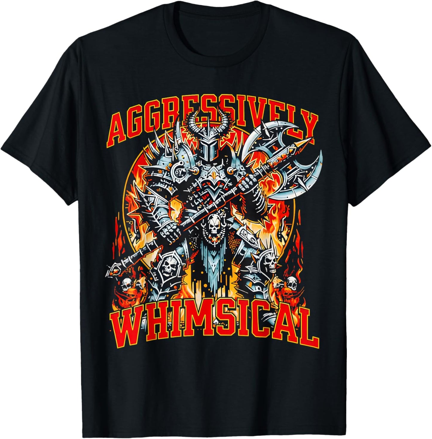 Aggressively Whimsical Dark Fantasy Warrior Battle Design T-Shirt - T-Shirt | Black