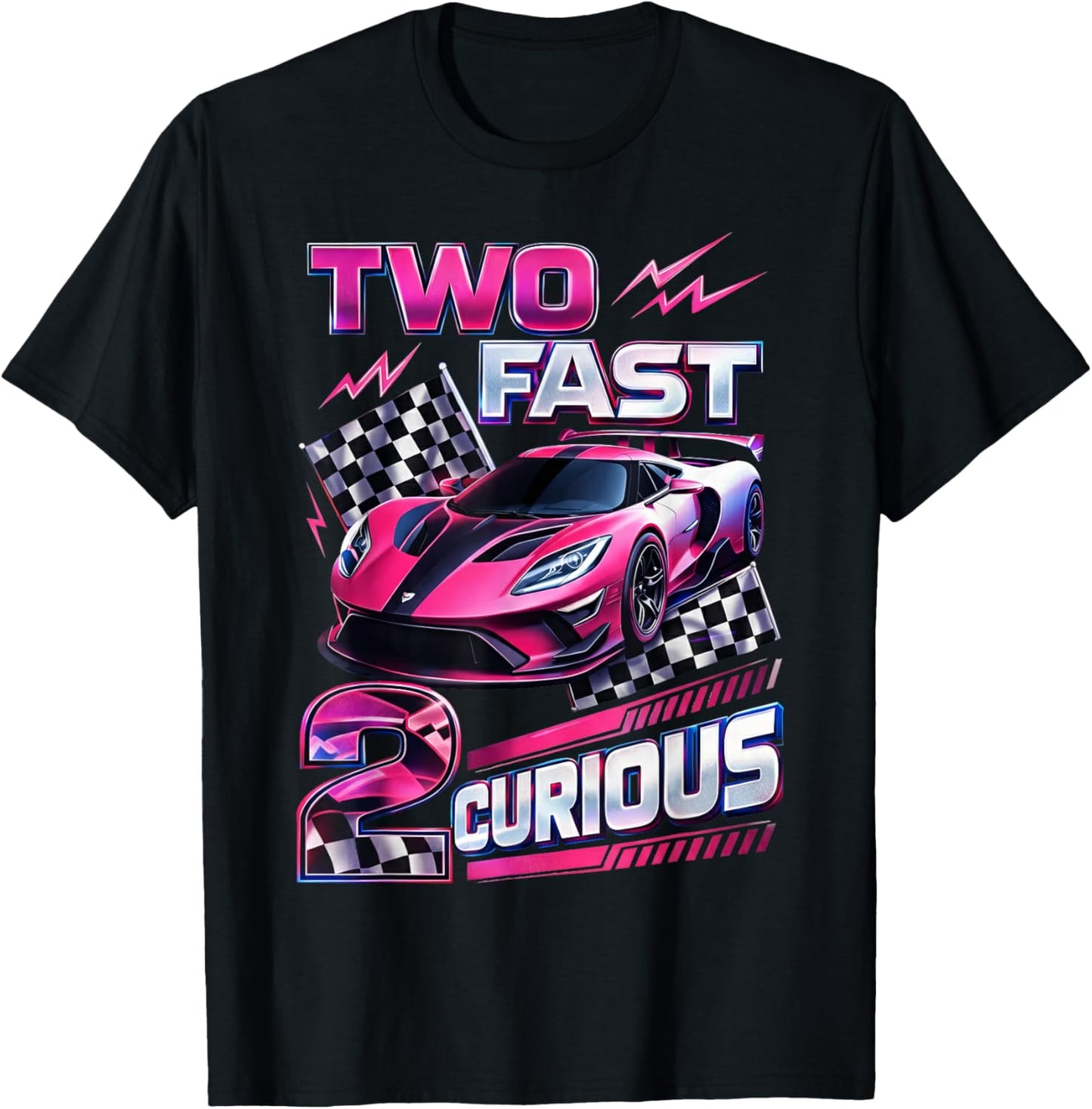 Car Racer 2nd Birthday Girl Two Fast 2 Curious T-Shirt - T-Shirt | Black