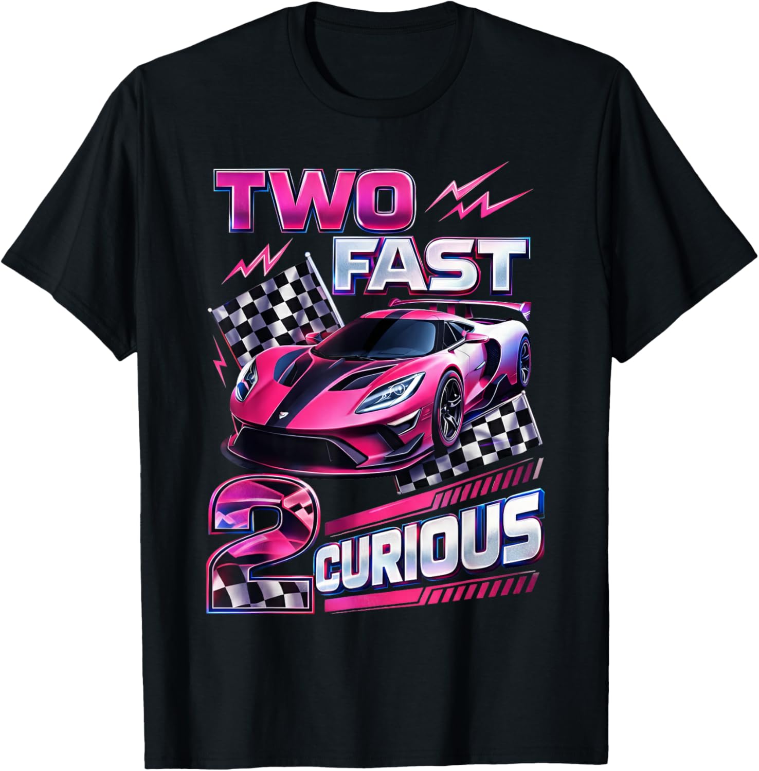 Car Racer 2nd Birthday Girl Two Fast 2 Curious T-Shirt - T-Shirt | Black