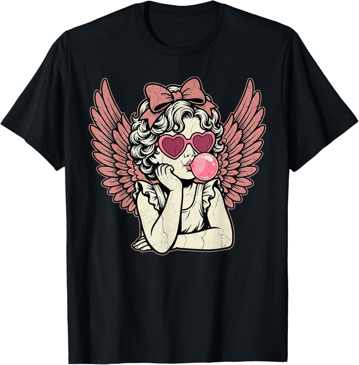 Retro Cupid Valentine Day Cute Vintage Cupid Blowing Bubble T-Shirt - T-Shirt | Black