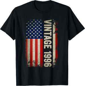 30 Year Old Gift Vintage 1996 American Flag 30th Birthday T-Shirt - T-Shirt | Black