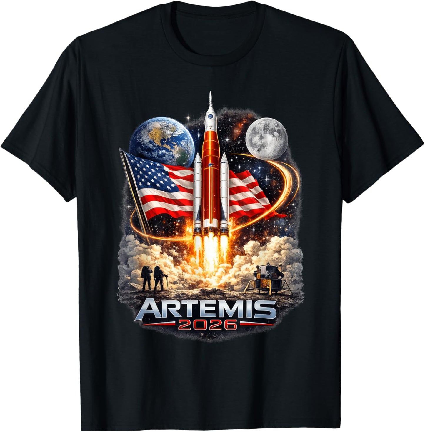 Artemis II Rocket Space Launch Back to The Moon Mission 2026 T-Shirt - T-Shirt | Black