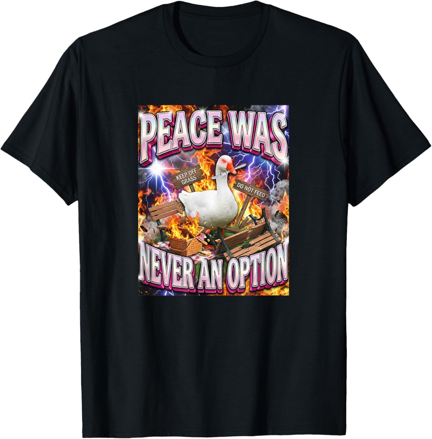 Peace was Never an Option – Funny Goose Meme T-Shirt - T-Shirt | Black