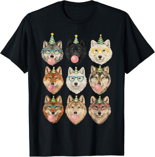 Funny Animal Birthday Party Wolf Zoo Birthday Boys Kids T-Shirt - T-Shirt | Black