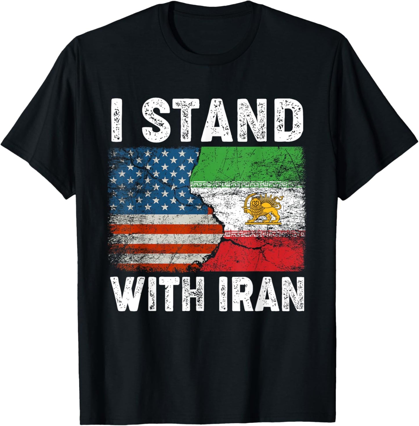 Iranian Flag I Stand with Iran Lion and Sun Flag MIGA Gift T-Shirt - T-Shirt | Black