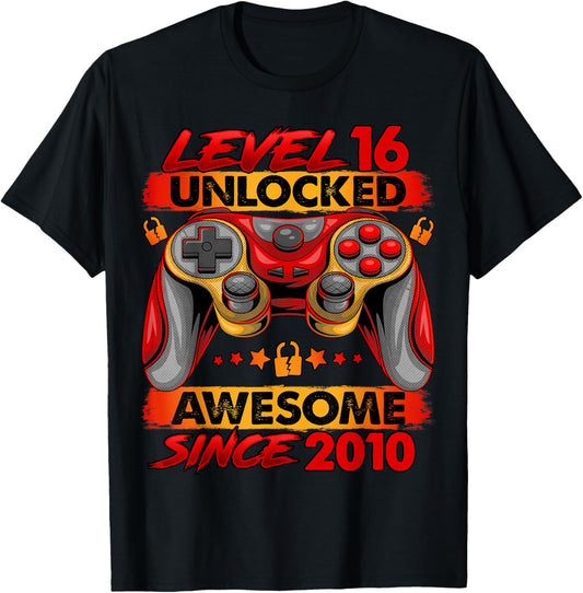 Level 16 Unlocked 16 Year Old Gifts Boys 16th Birthday Boy T-Shirt - T-Shirt | Black