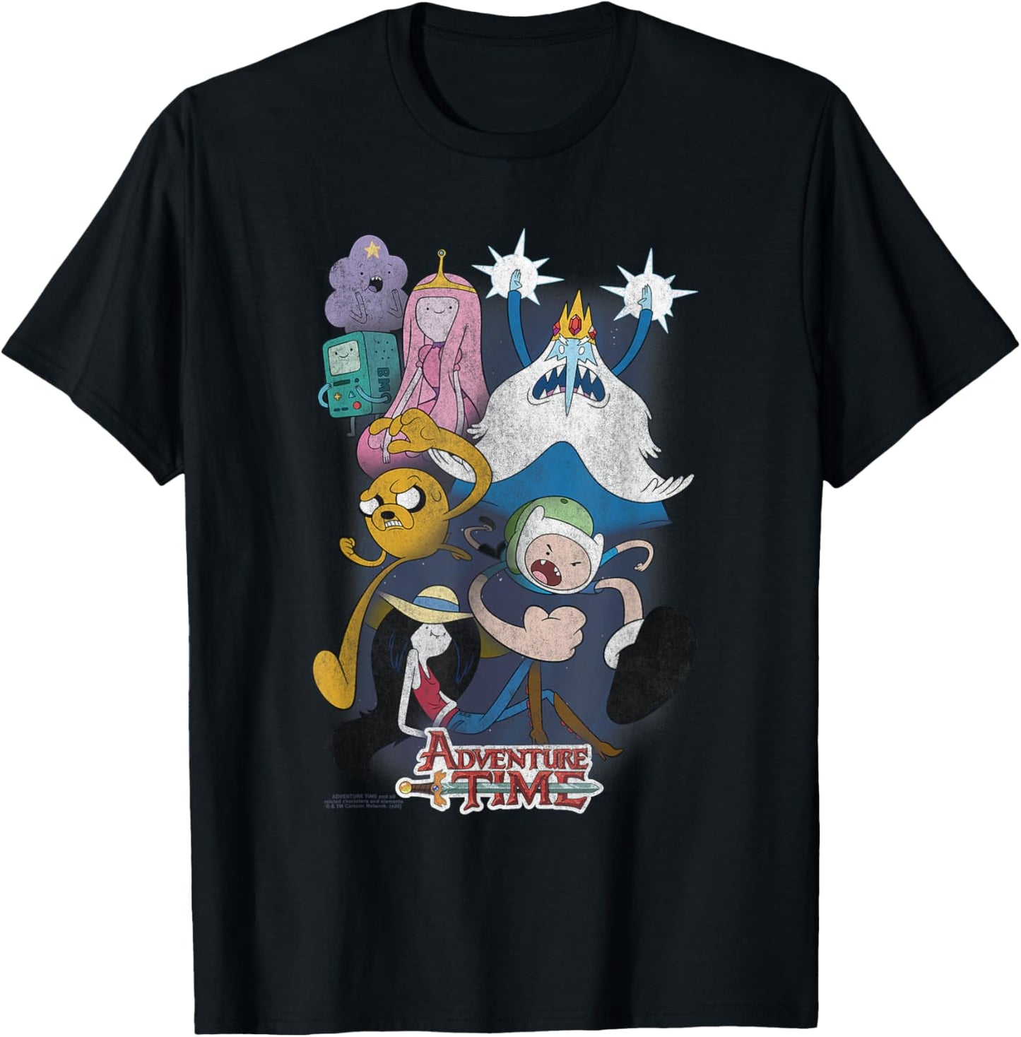 Adventure Time Distressed Cast Collage Cartoon T-Shirt - T-Shirt | Black