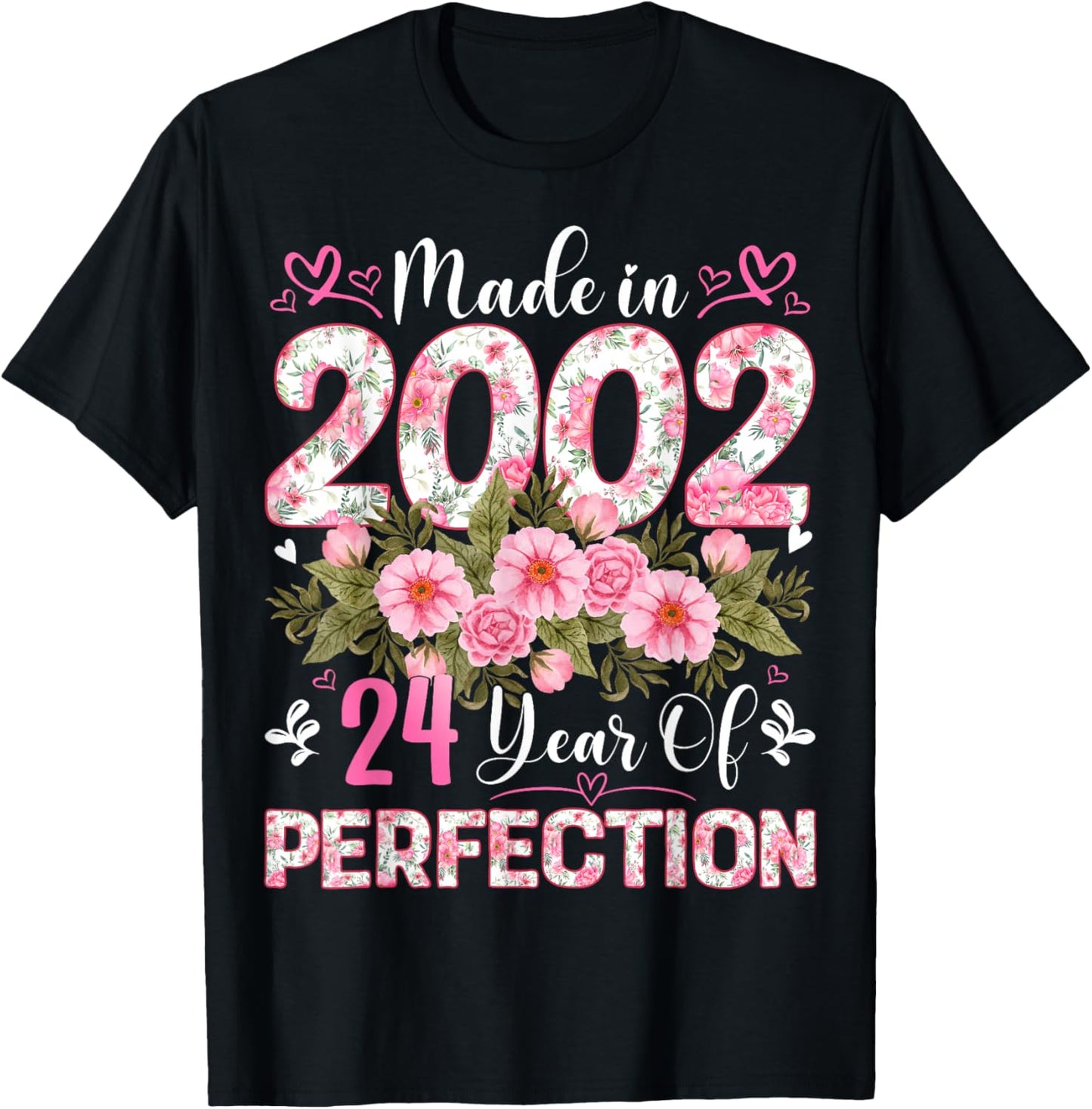 24 Year Old Made in 2002 Floral 24th Birthday Women T-Shirt - T-Shirt | Black