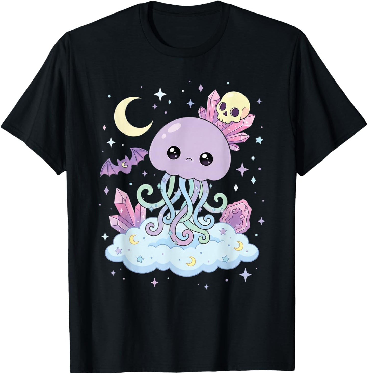 Jellyfish Pastel Goth Kawaii Cute Goth Bat Jellyfish T-Shirt - T-Shirt | Black