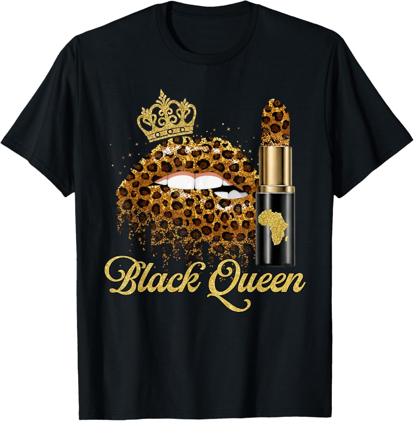 Black Queen Lips Crown Lipsticks Leopard Black History Month T-Shirt - T-Shirt | Black