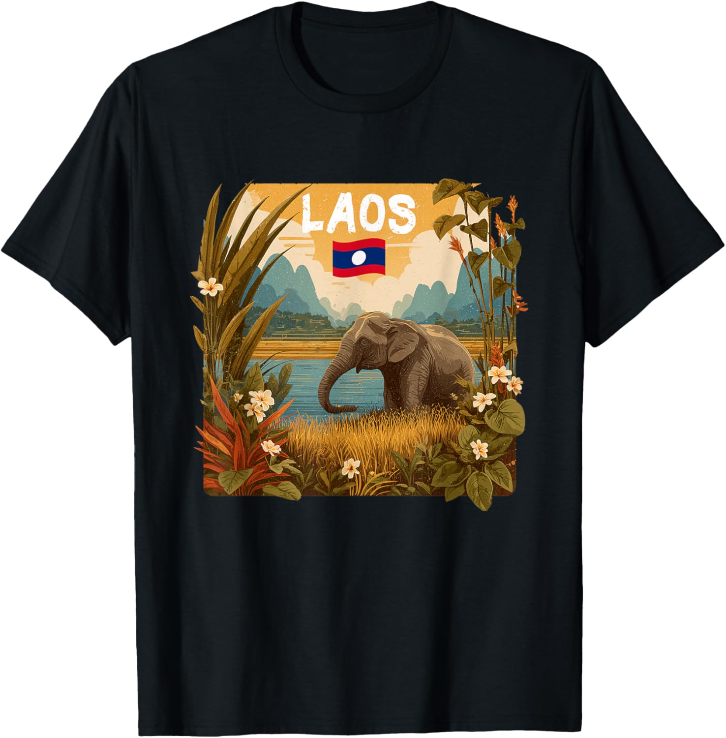 Pretty Elephant Costume with Laos Nature Costume T-Shirt - T-Shirt | Black