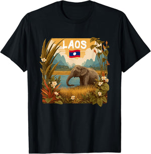 Pretty Elephant Costume with Laos Nature Costume T-Shirt - T-Shirt | Black