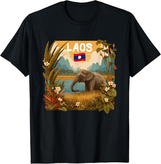 Pretty Elephant Costume with Laos Nature Costume T-Shirt - T-Shirt | Black