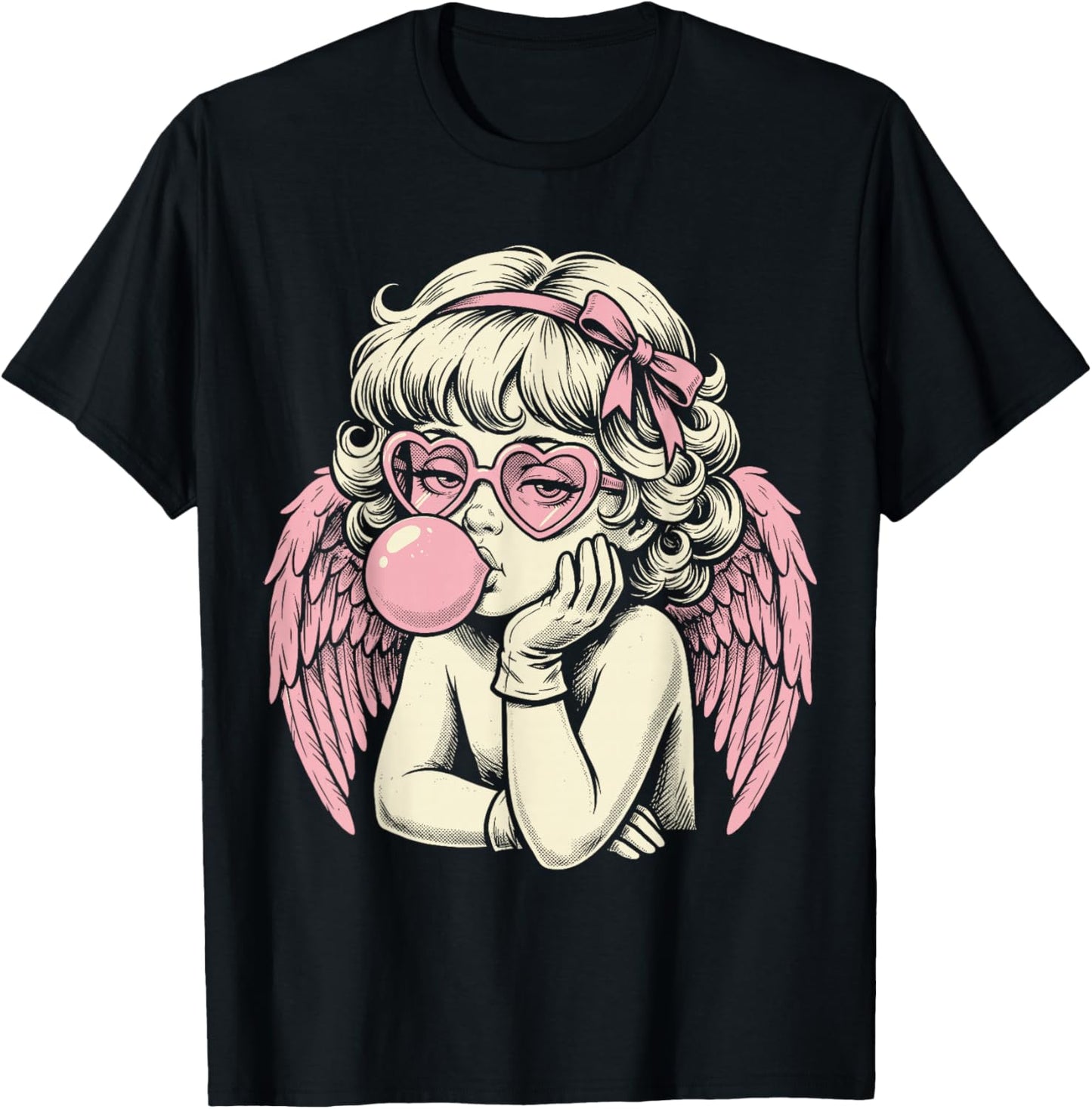 Cute Vintage Cupid Blowing Bubble Gum T-Shirt - T-Shirt | Black