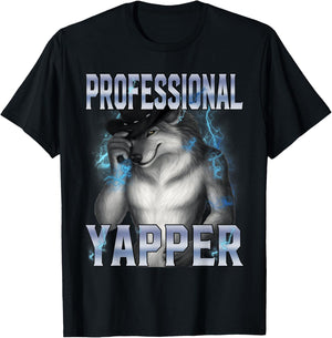 Professional Yapper Howling Werewolf Meme Gen Alpha Humor T-Shirt - T-Shirt | Black
