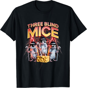 Three Blind Mice Sunglasses Cheese Humor Hats Canes Cartoon T-Shirt - T-Shirt | Black