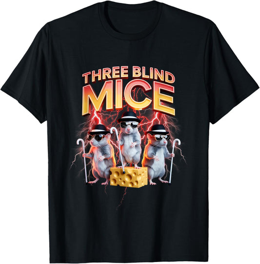 Three Blind Mice Sunglasses Cheese Humor Hats Canes Cartoon T-Shirt - T-Shirt | Black