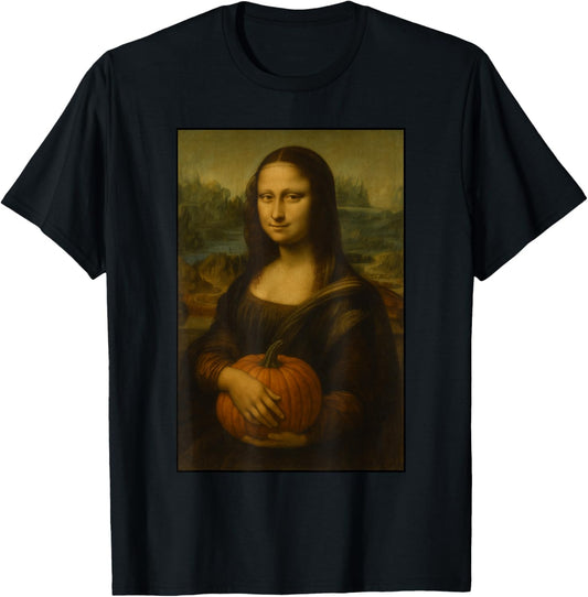 Mona Lisa Pumpkin Patch Funny Fall Art Parody Vintage T-Shirt - T-Shirt | Black