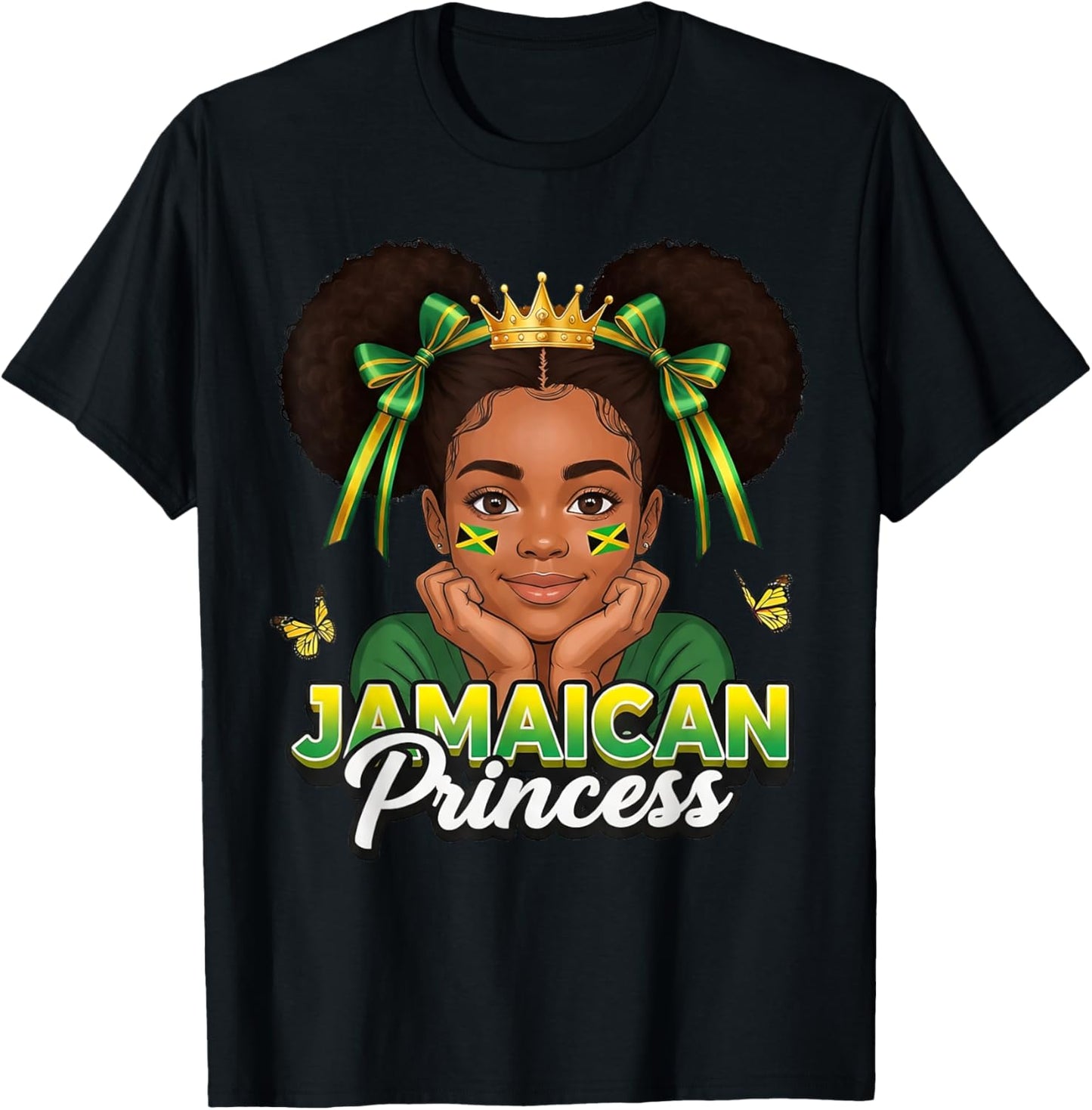 Cute Jamaican Princess Girl Crown Bow Jamaica Pride Girls T-Shirt - T-Shirt | Black