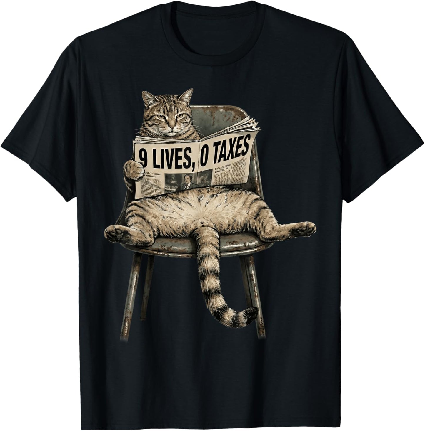 Funny Cat 9 Lives 0 Taxes Humor Lazy Kitty Meme T-Shirt - T-Shirt | Black
