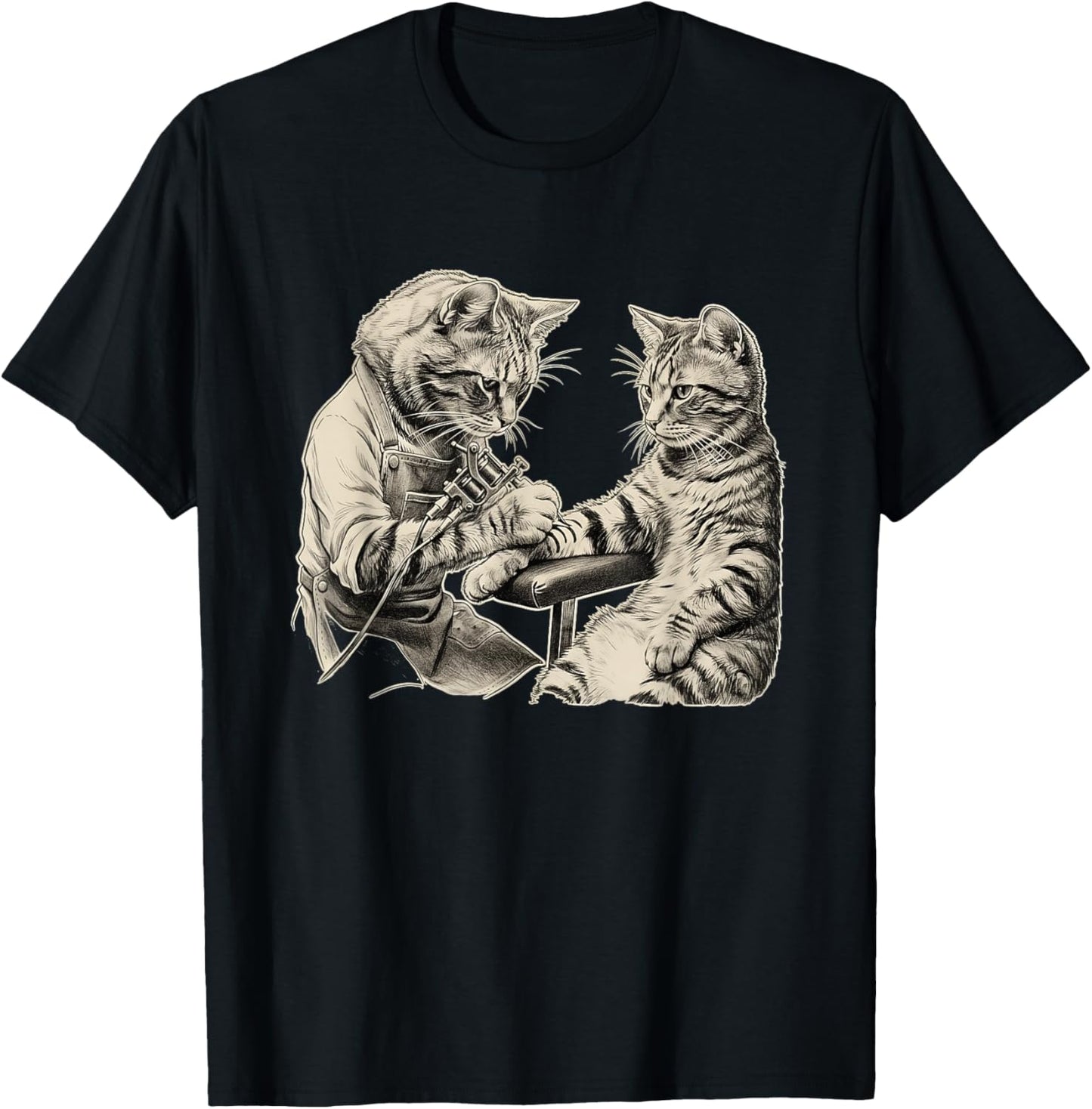 Cat Tattooing Cat Funny Meme Inked Kitty Humor Tattoo Artist T-Shirt - T-Shirt | Black