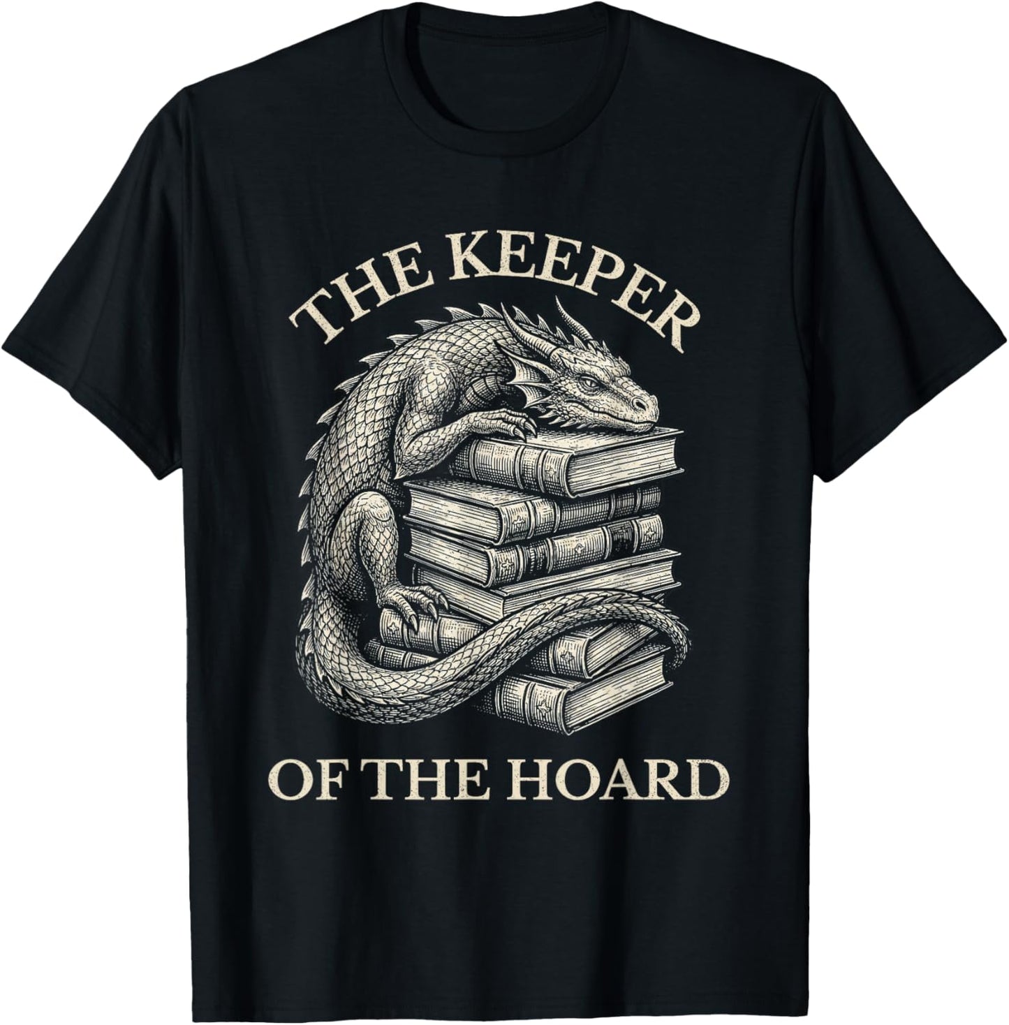 Vintage Dragons & Books Dark Academia Funny Librarian Gift T-Shirt - T-Shirt | Black