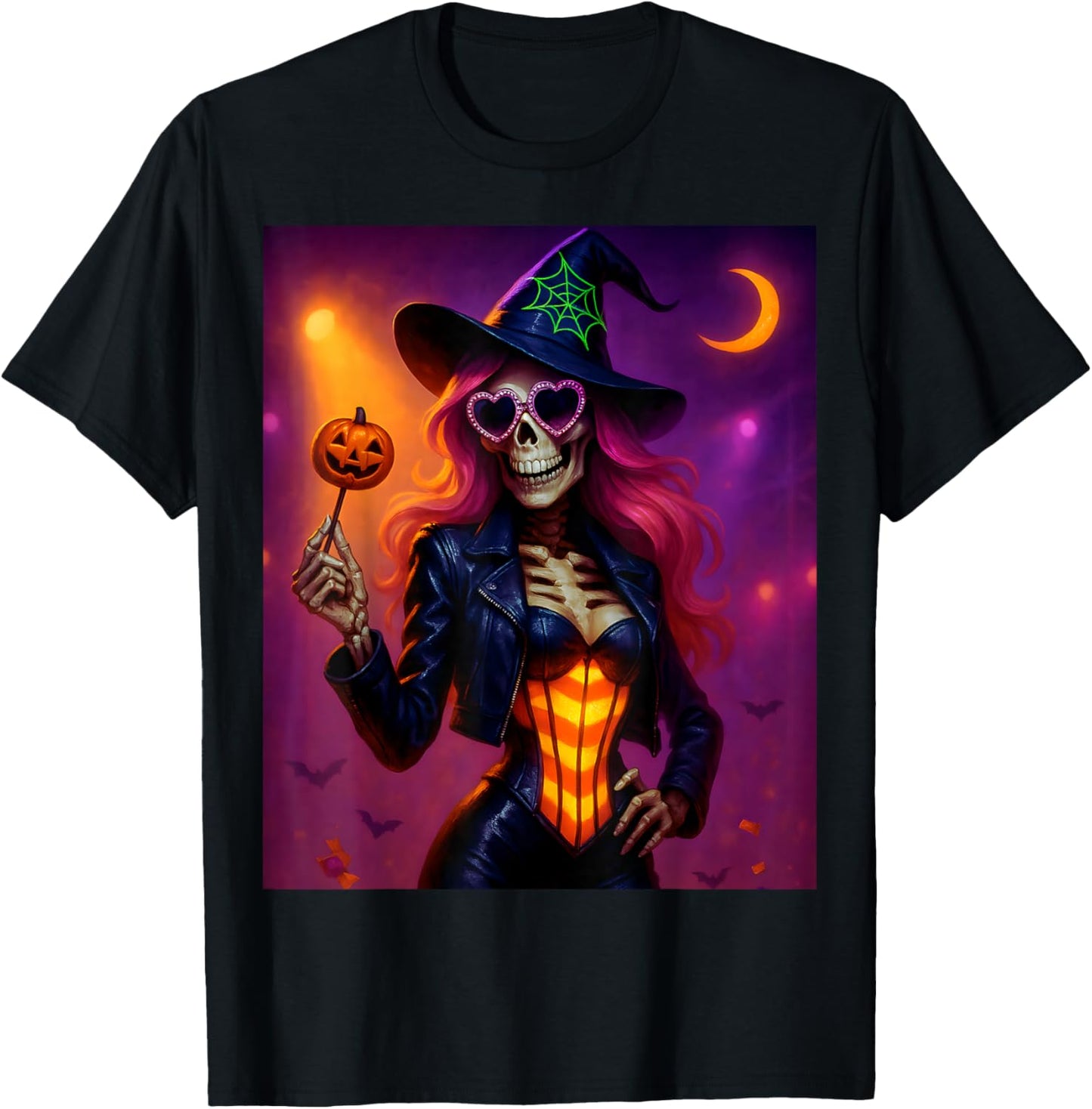 Skeleton Witch Halloween T-Shirt - T-Shirt | Black